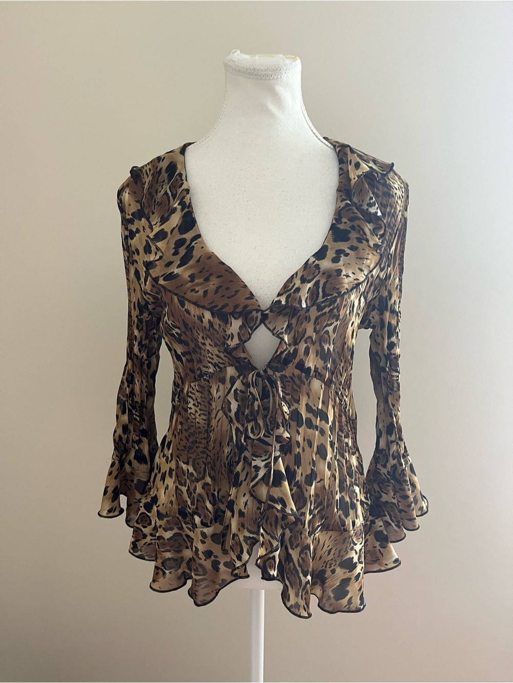 Michaels Leopard Print Tie-Front Blouse - Brown